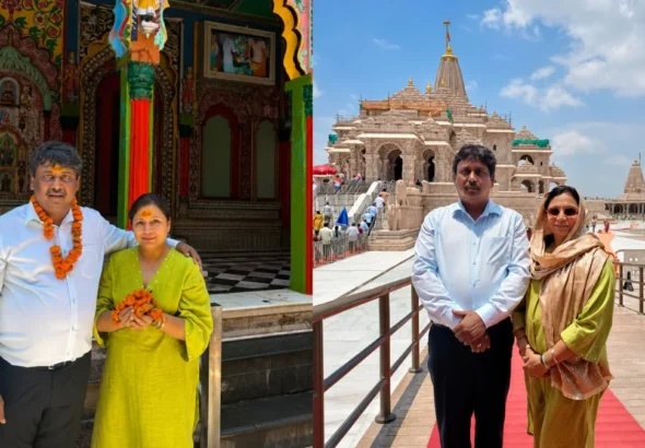 अयोध्या के श्रीराम जन्मभूमि मंदिर में वरिष्ठ पत्रकार राकेश सिंह और पारुल सिंह ने देश की उन्नति